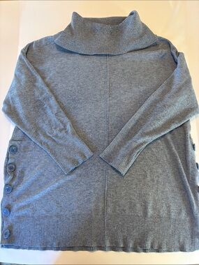 Cynthia Rowley Heather Gray Cowl Neck Button-Side Sweater